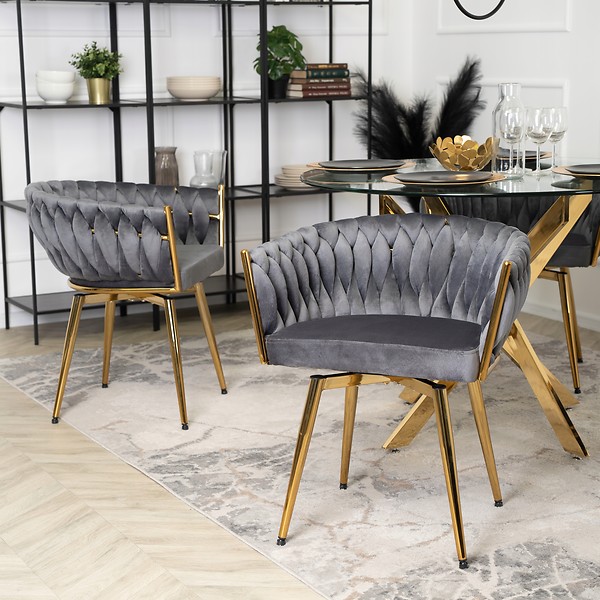 Krzesło Tapicerowane Welur Obrotowe RUBI Czarne Do Salonu Jadalni Toaletki