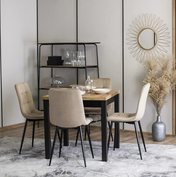 Krzesło Tapicerowane Kuchenne Welurowe Do Jadalni Kuchni Loft PERU Beż