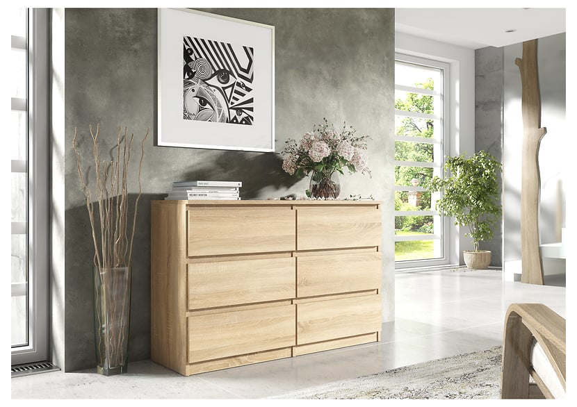 Komoda 6 szuflad 120cm biały połysk pojemna szafka do salonu sypialni