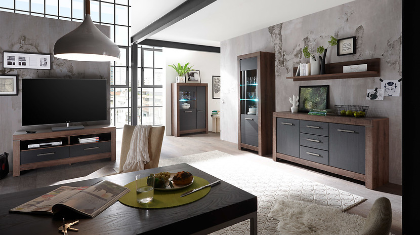 Komoda Balin 160 cm z 2 drzwiami i 3 szufladami dąb monastery/dąb czarny