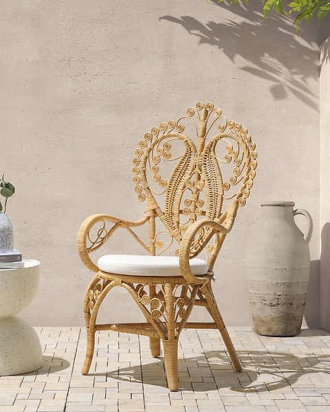 Fotel paw rattanowy z poduszką beżowy rattanowy