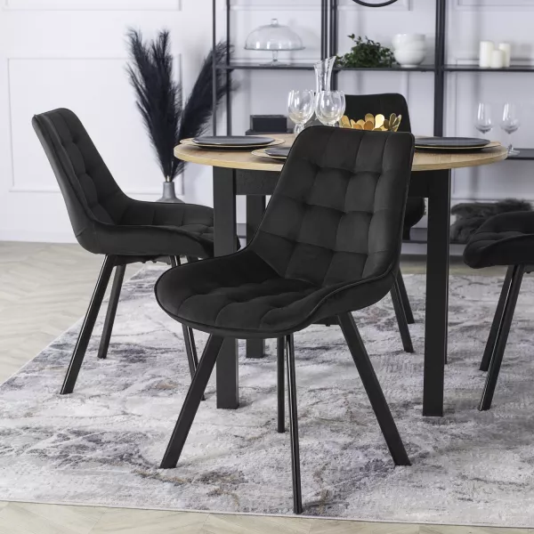 Zestaw 6x Krzesło Tapicerowane RICK do Salonu Czarne Welurowe Loft