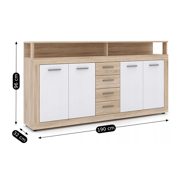 Komoda z Szufladami Duża Do Salonu BLAGO Dąb Sonoma Biała