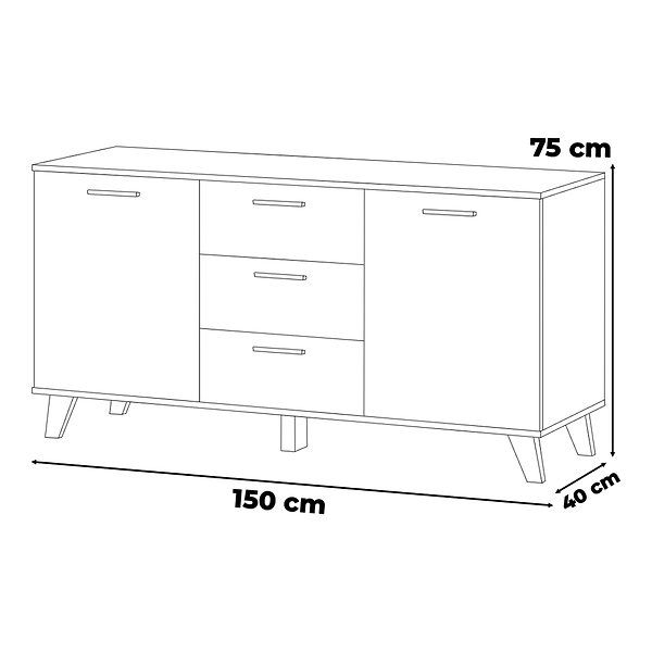 Komoda biała skandynawska olivier 150cm szafka 3 szuflady