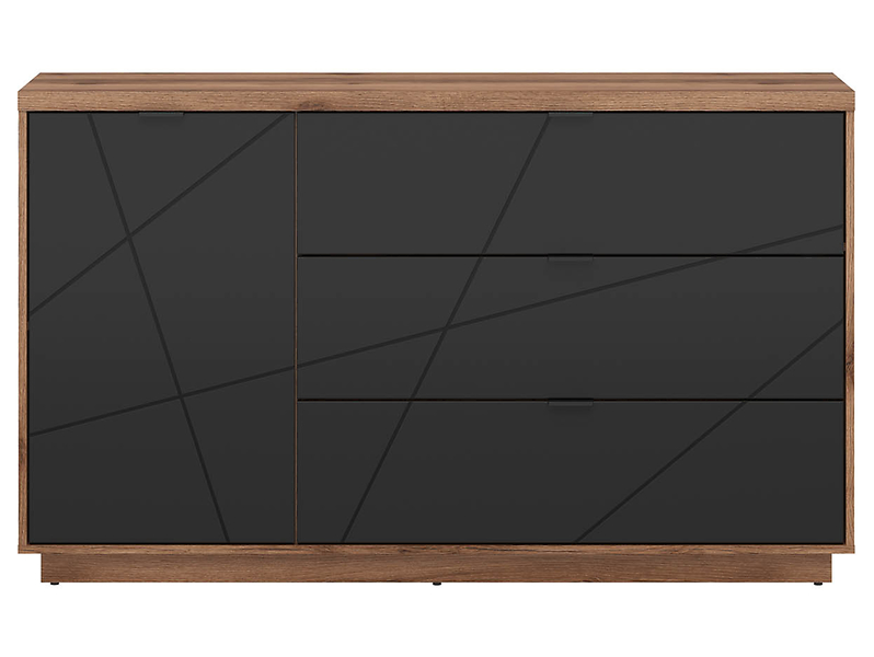 Komoda Forn 156 cm z drzwiami i 3 szufladami dąb delano ciemny/czarny mat
