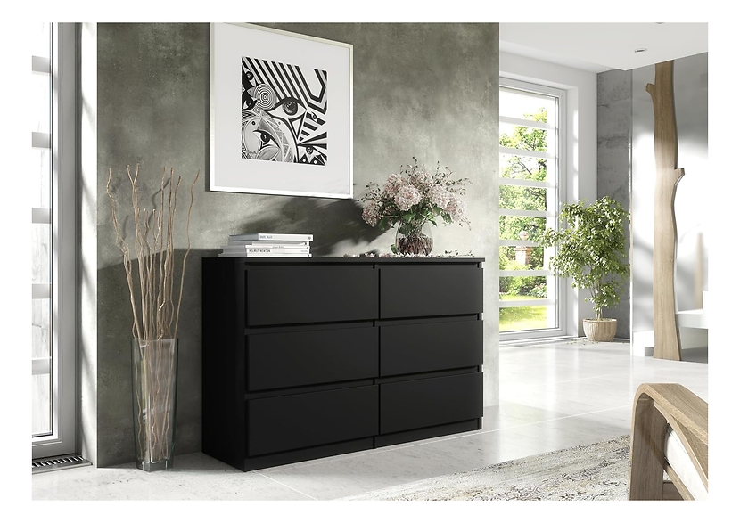 Komoda 6 szuflad 120cm biały połysk pojemna szafka do salonu sypialni