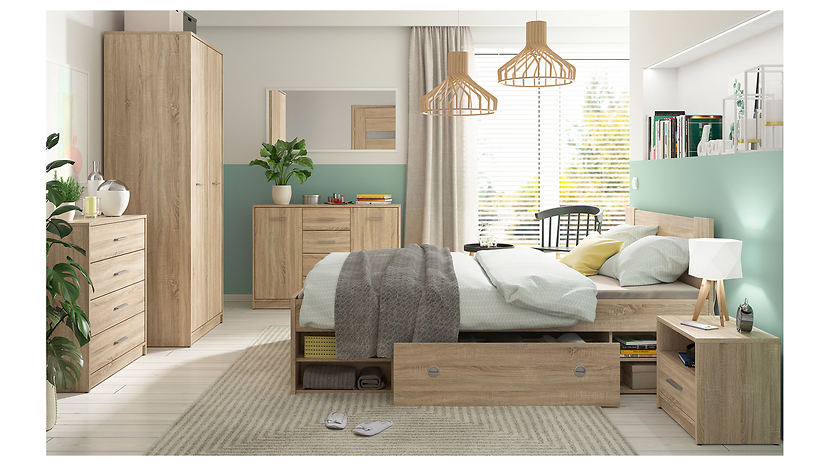 Komoda Nepo Plus 119 cm z 2 drzwiami i 4 szufladami dąb sonoma/biały