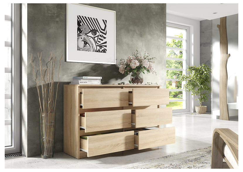 Komoda 6 szuflad 120cm biały połysk pojemna szafka do salonu sypialni