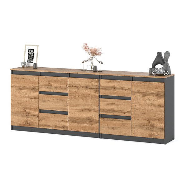 Komoda młodzieżowa 6 szuflad 200cm duża szafka szara wotan