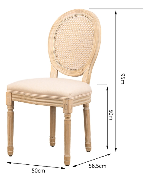 Zestaw 2 krzeseł drewno/plecionka beż tkanina