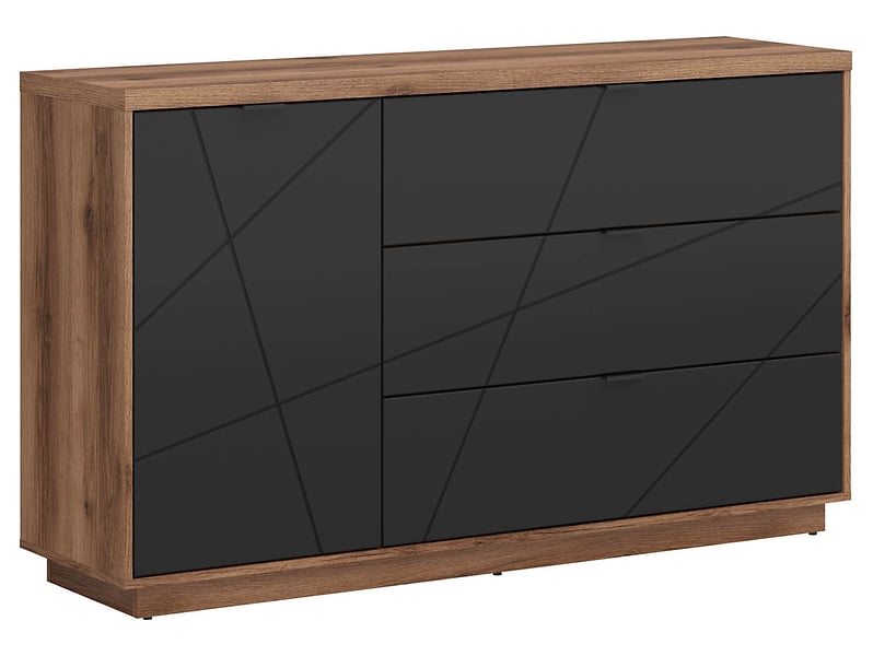 Komoda Forn 156 cm z drzwiami i 3 szufladami dąb delano ciemny/czarny mat