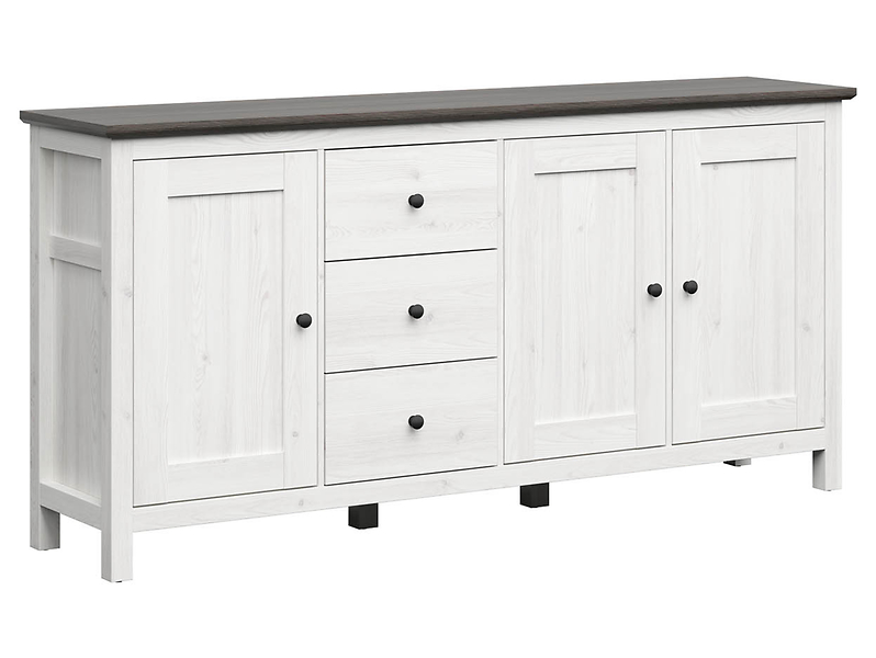 Komoda Hesen 199 cm z 3 drzwiami i 3 szufladami modrzew sibiu jasny/sosna larico