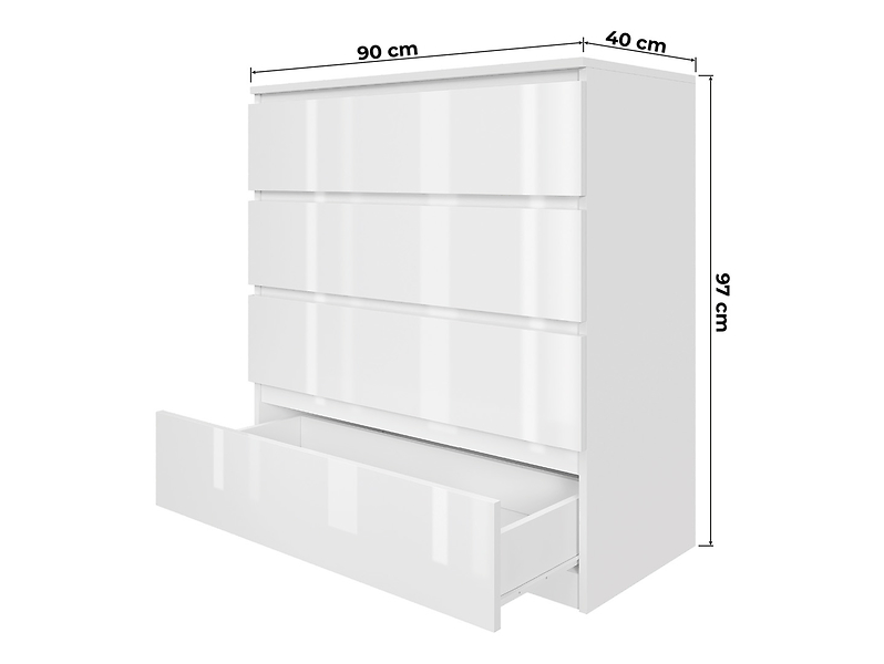 Komoda biała lakierowana 90cm - 4 szuflady, salon, sypialnia