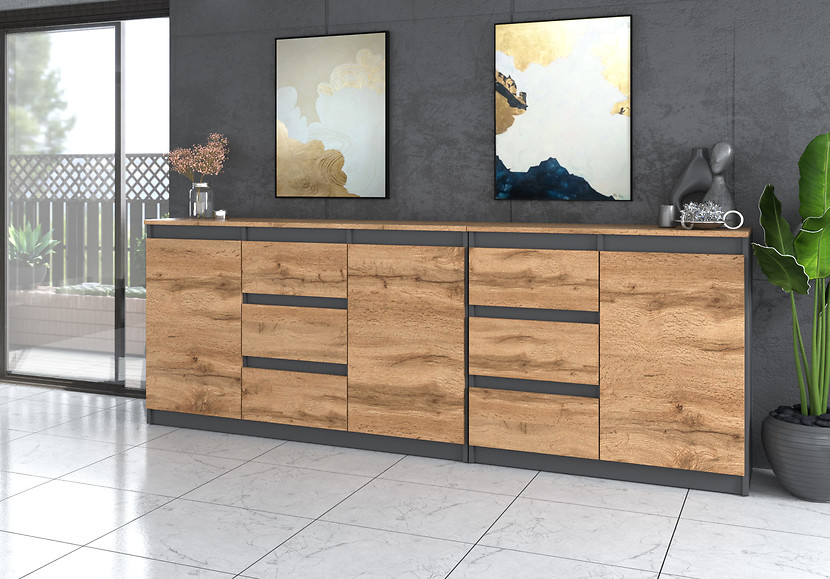 Komoda młodzieżowa 6 szuflad 200cm duża szafka szara wotan