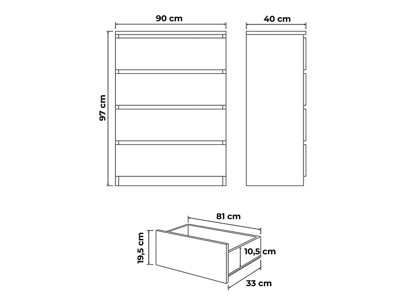 Komoda biała lakierowana 90cm - 4 szuflady, salon, sypialnia