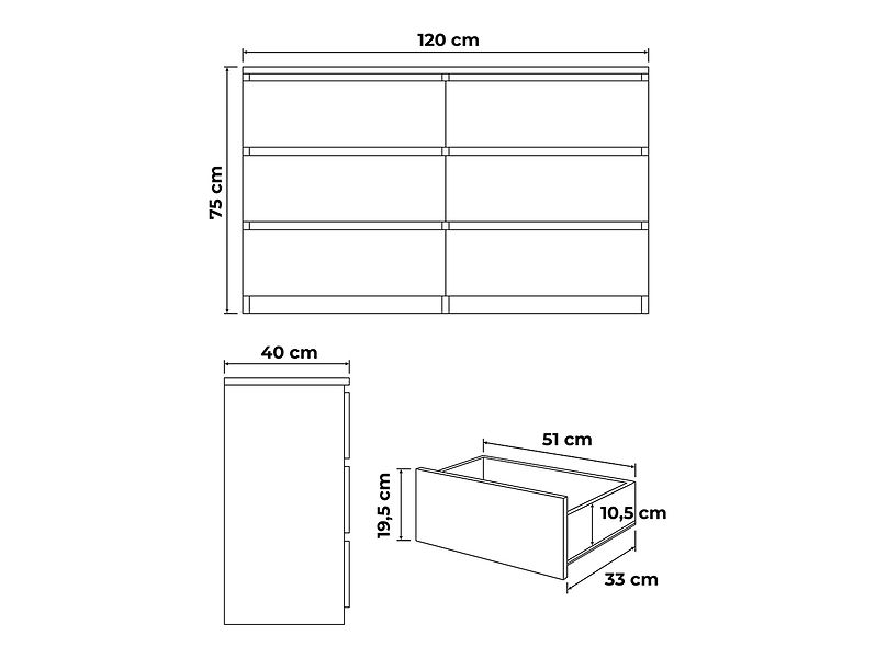 KOMODA Biała Lakierowana 120 cm - 6 pojemnych szuflad