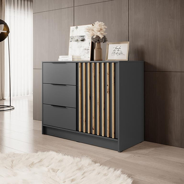 Komoda do sypialni Nelly lamele 2D szara