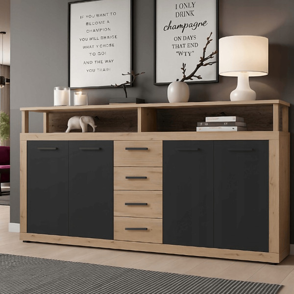 Komoda z Szufladami Duża Do Salonu BLAGO Dąb Sonoma Biała