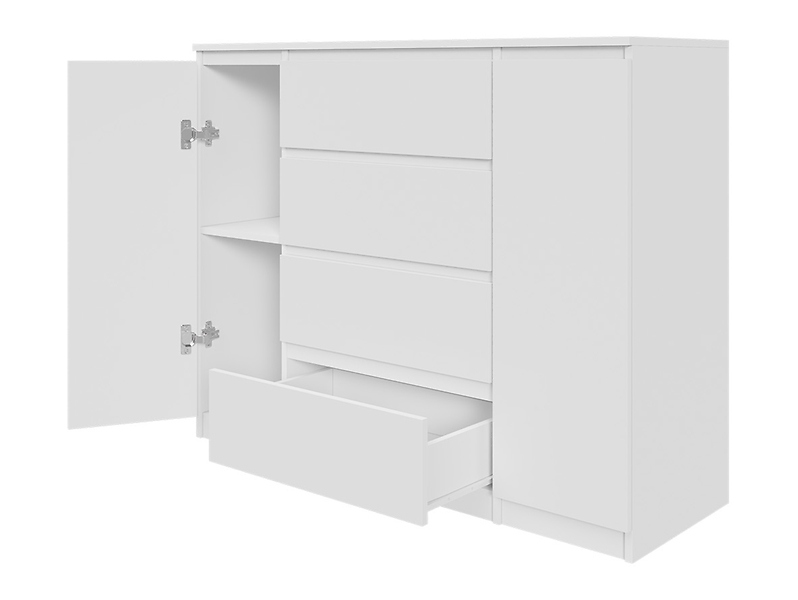 Komoda Biała Lakierowana 120 cm - 4 szuflady i 2 szafki