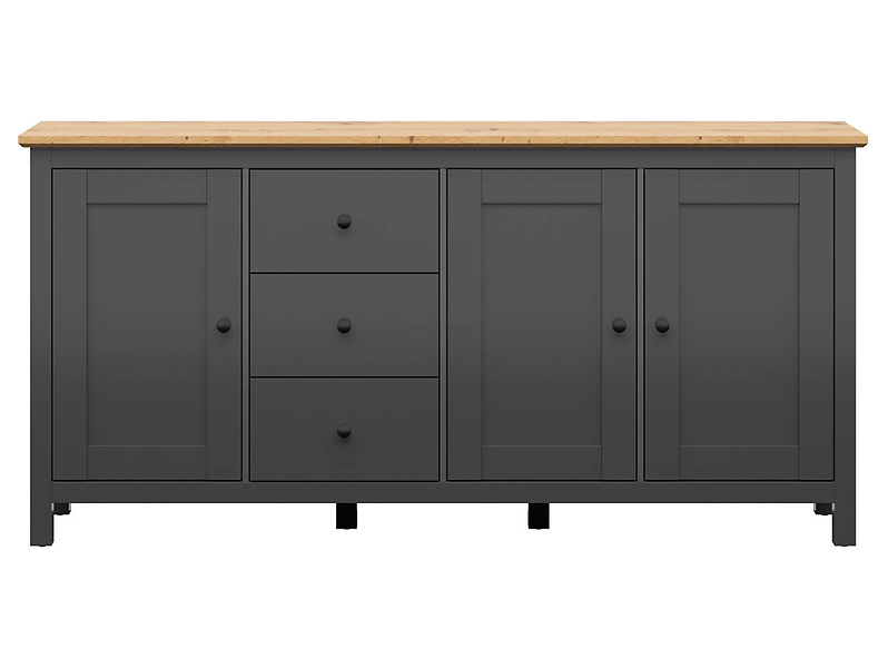 Komoda Hesen 199 cm z 3 drzwiami i 3 szufladami modrzew sibiu jasny/sosna larico