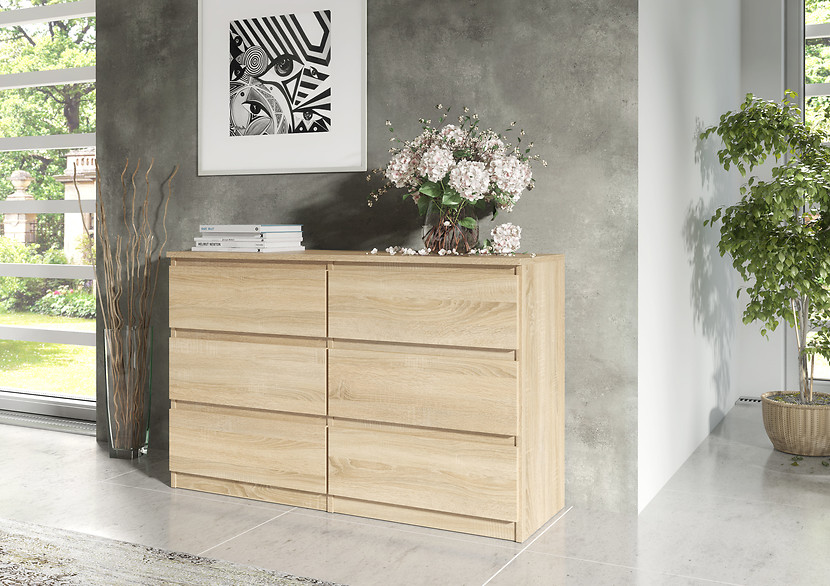 Komoda 6 szuflad 120cm biały połysk pojemna szafka do salonu sypialni