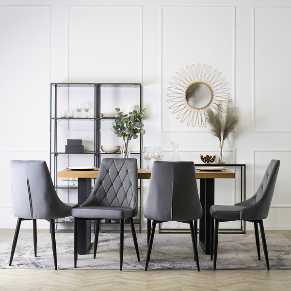 Zestaw 6x Krzesło Tapicerowane CORK do Salonu Szare Welurowe Loft