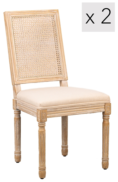 Zestaw 2 krzeseł drewno/plecionka ciemnoszara