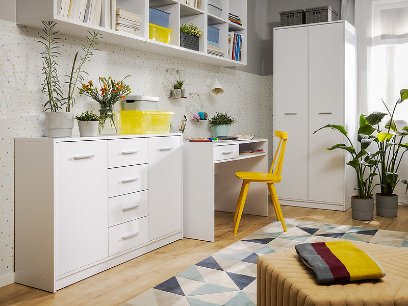 Komoda Nepo Plus 119 cm z 2 drzwiami i 4 szufladami dąb sonoma/biały