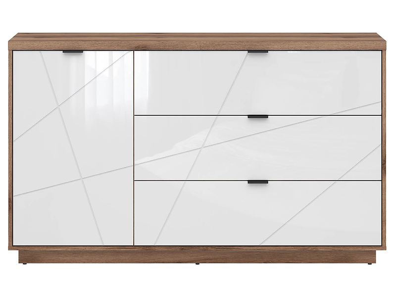 Komoda Forn 156 cm z drzwiami i 3 szufladami dąb delano ciemny/czarny mat