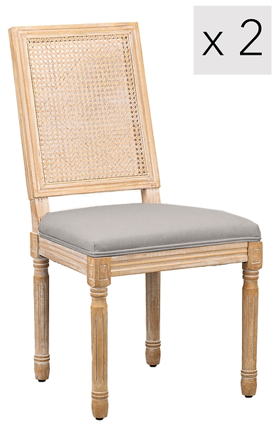 Zestaw 2 krzeseł drewno/plecionka ciemnoszara