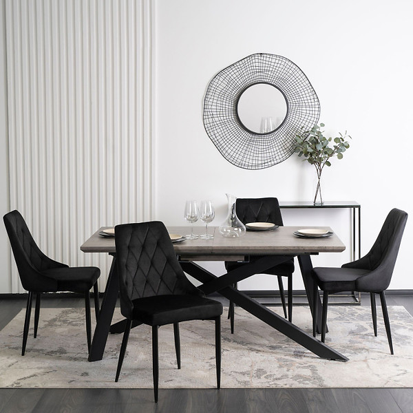 Zestaw 6x Krzesło Tapicerowane CORK do Salonu Szare Welurowe Loft