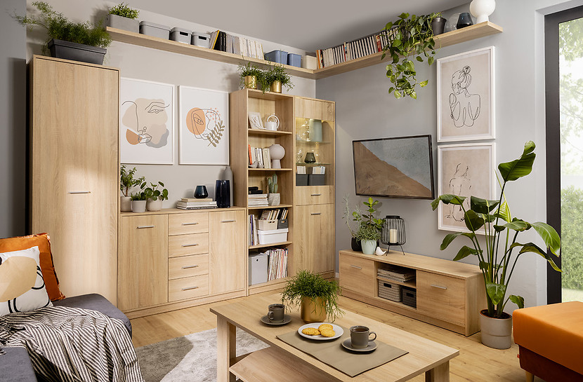 Komoda Nepo Plus 119 cm z 2 drzwiami i 4 szufladami dąb sonoma/biały