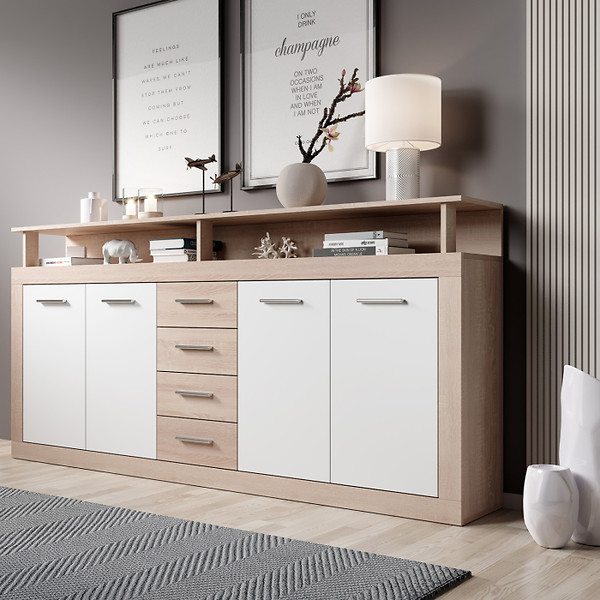 Komoda z Szufladami Duża Do Salonu BLAGO Dąb Sonoma Biała