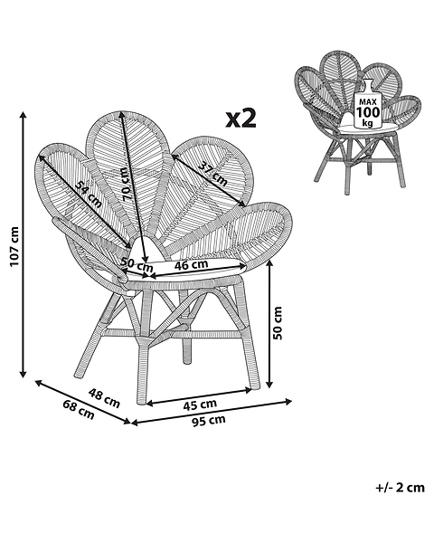 Zestaw foteli paw rattan z poduchą beżowy