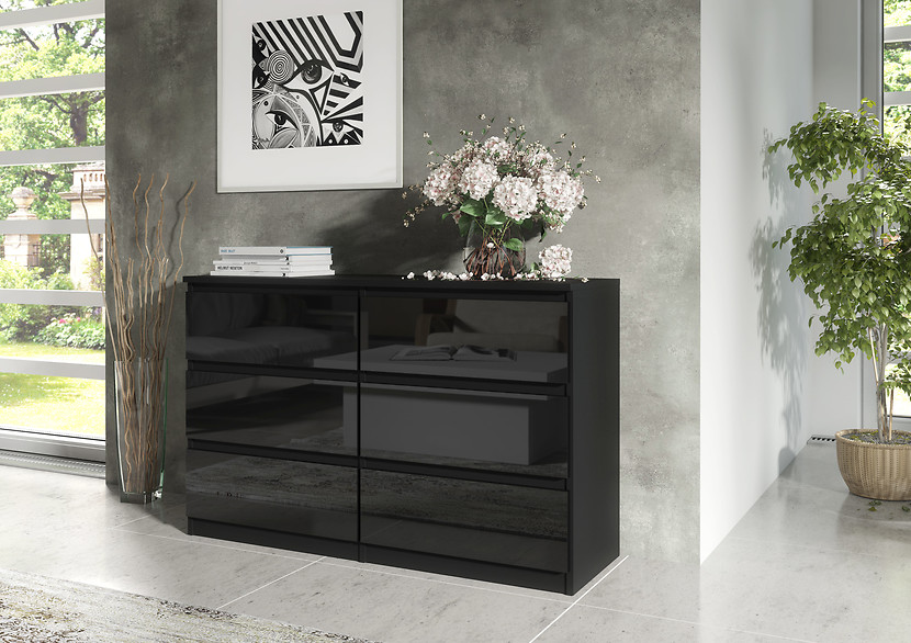 Komoda 6 szuflad 120cm biały połysk pojemna szafka do salonu sypialni