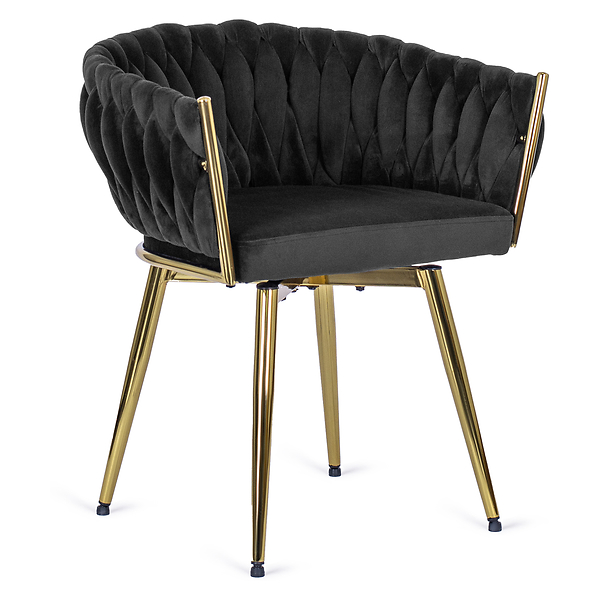 Krzesło Tapicerowane Welur Obrotowe RUBI Czarne Do Salonu Jadalni Toaletki