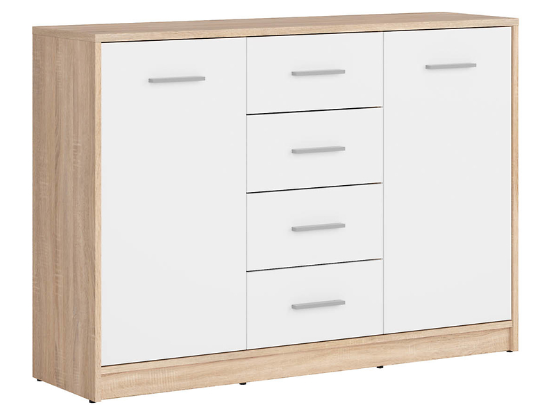 Komoda Nepo Plus 119 cm z 2 drzwiami i 4 szufladami dąb sonoma/biały