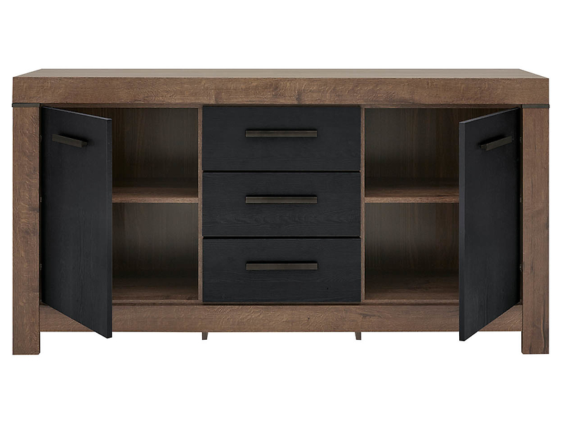 Komoda Balin 160 cm z 2 drzwiami i 3 szufladami dąb monastery/dąb czarny