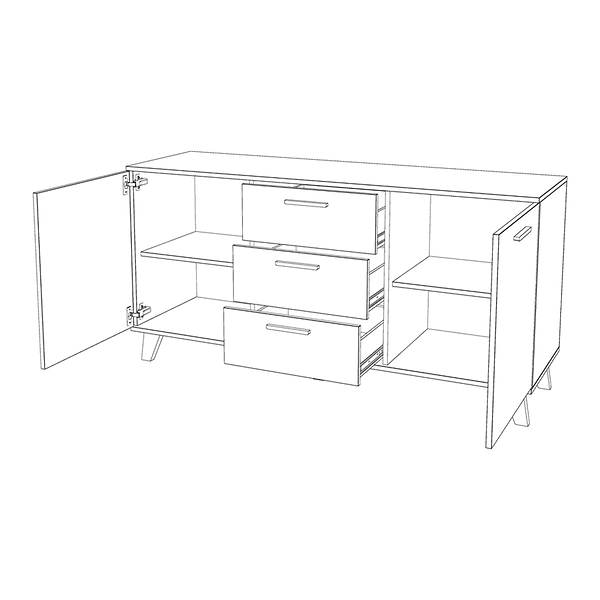 Komoda biała skandynawska olivier 150cm szafka 3 szuflady