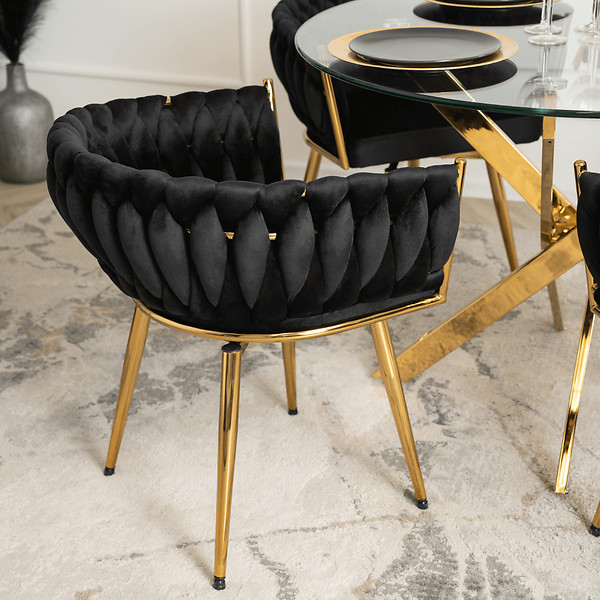 Krzesło Tapicerowane Welur Obrotowe RUBI Czarne Do Salonu Jadalni Toaletki