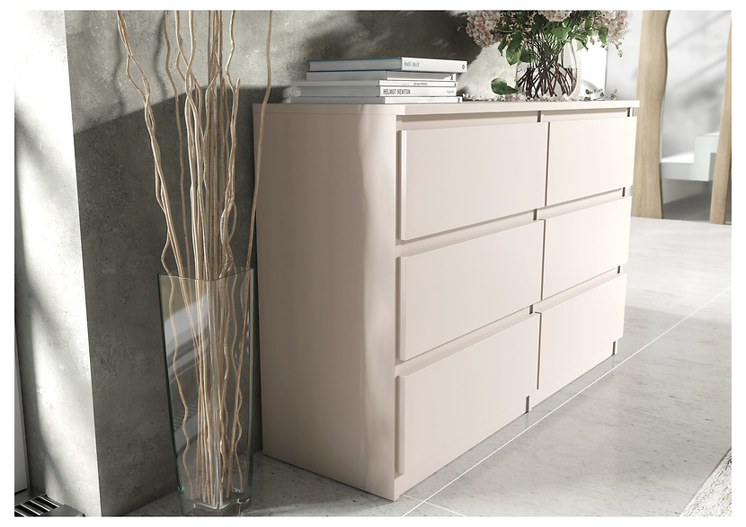 Komoda 6 szuflad 120cm biały połysk pojemna szafka do salonu sypialni