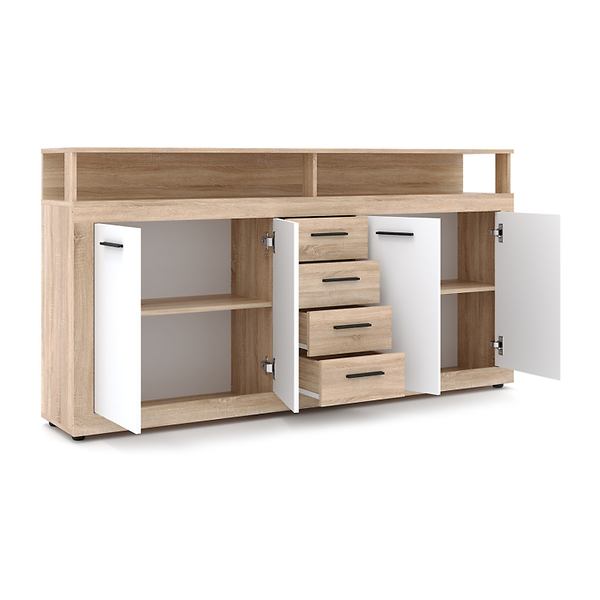 Komoda z Szufladami Duża Do Salonu BLAGO Dąb Sonoma Biała