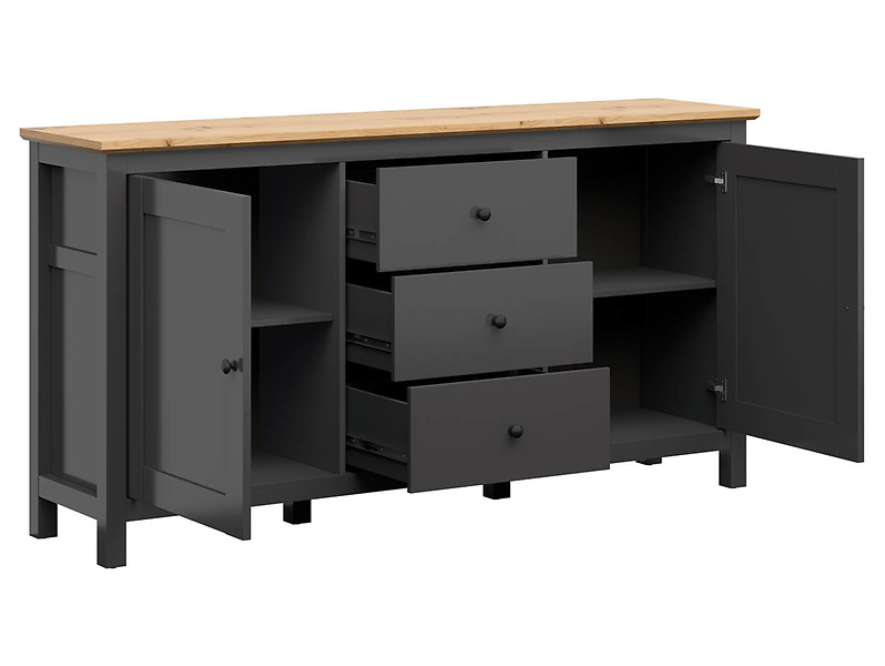 Komoda Hesen 186 cm z 2 drzwiami i 3 szufladami modrzew sibiu jasny/sosna larico