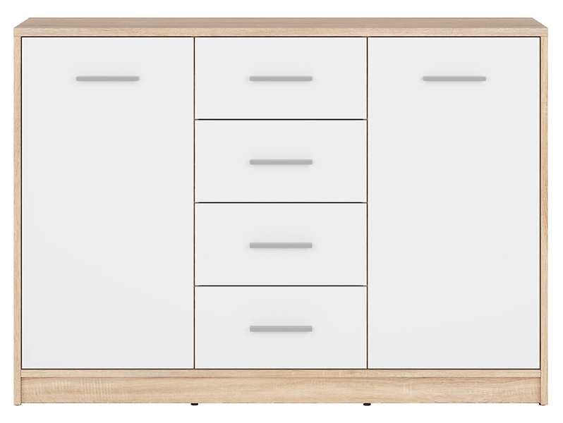 Komoda Nepo Plus 119 cm z 2 drzwiami i 4 szufladami dąb sonoma/biały
