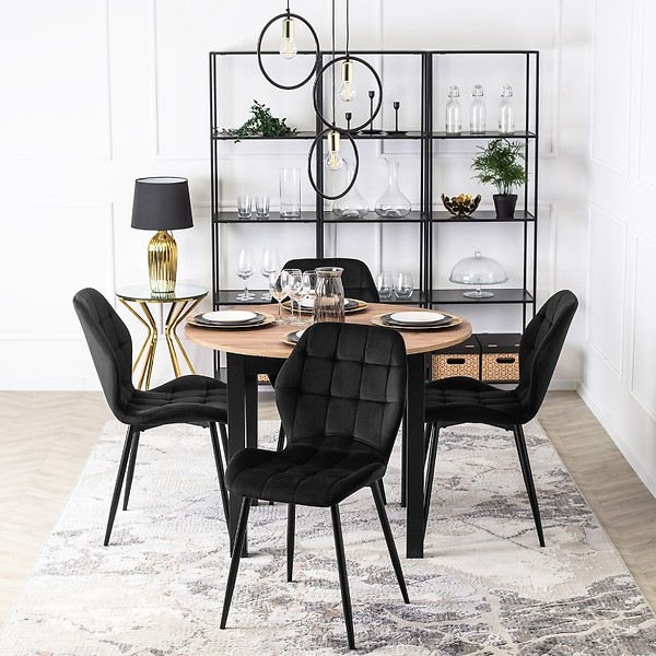 Krzesło Tapicerowane Welurowe Do Jadalni Salonu Loft Granatowe LUCKY