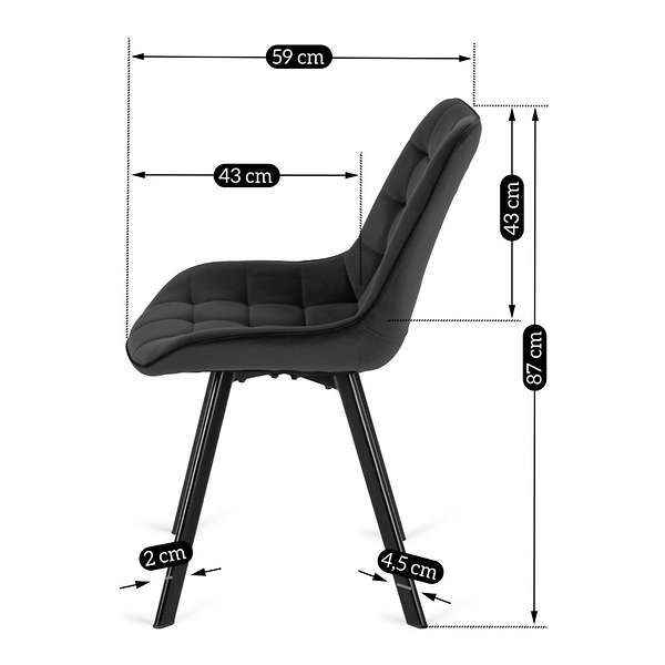 Zestaw 6x Krzesło Tapicerowane RICK do Salonu Czarne Welurowe Loft