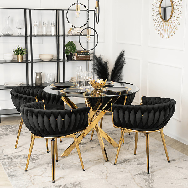 Krzesło Tapicerowane Welur Obrotowe RUBI Czarne Do Salonu Jadalni Toaletki