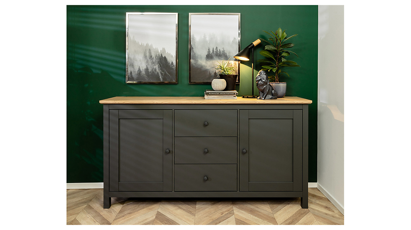 Komoda Hesen 186 cm z 2 drzwiami i 3 szufladami modrzew sibiu jasny/sosna larico