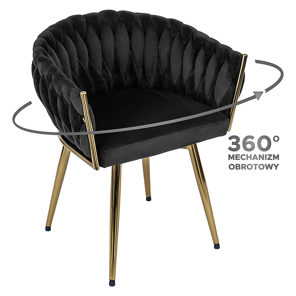 Krzesło Tapicerowane Welur Obrotowe RUBI Czarne Do Salonu Jadalni Toaletki