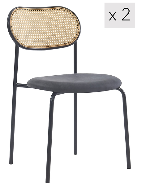 Zestaw 2 krzeseł metalowych z plecionką i skórą ekologiczną